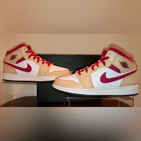 AIR JORDAN 1 MID “LIGHT CURRY CARDINAL” BRAND NEW GRADE SCHOOL SIZE 7Y - Picture 1 of 2